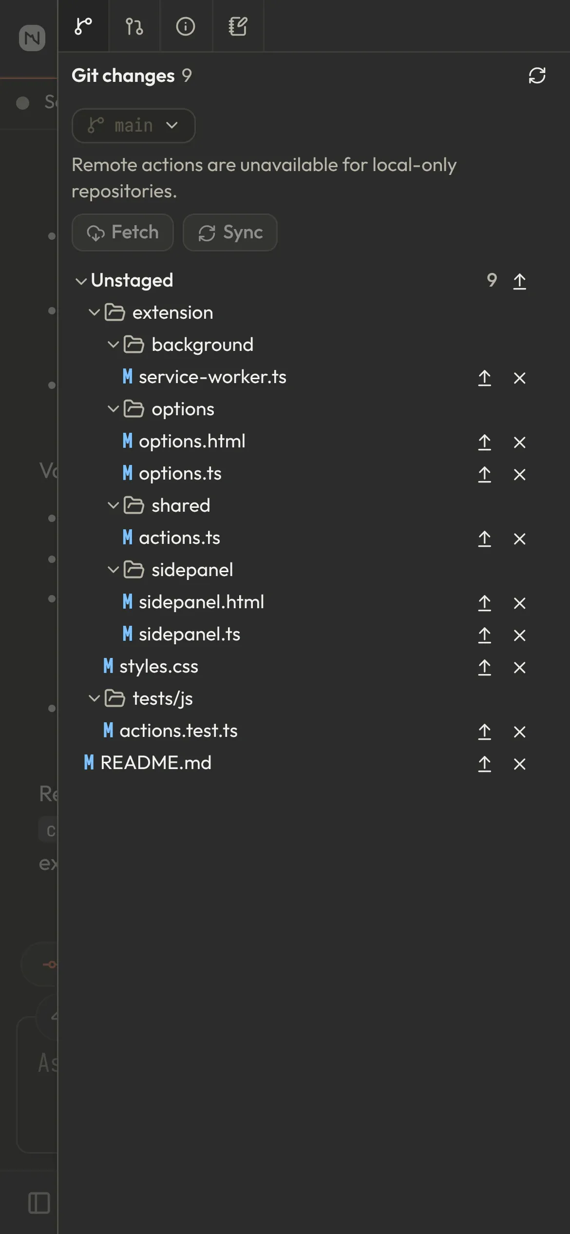 The Nerve Git panel open as a phone-width sheet